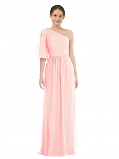 Discount One Shoulder Bell Sleeves Chiffon Maxi Bridesmaid Dress UK