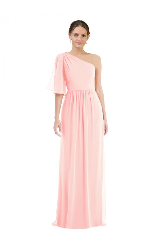 Discount One Shoulder Bell Sleeves Chiffon Maxi Bridesmaid Dress UK