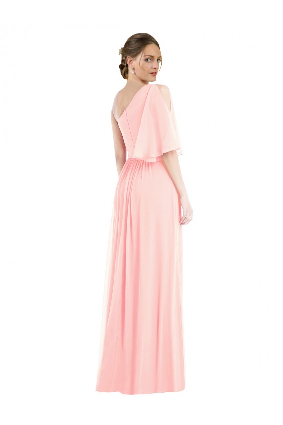 Discount One Shoulder Bell Sleeves Chiffon Maxi Bridesmaid Dress UK