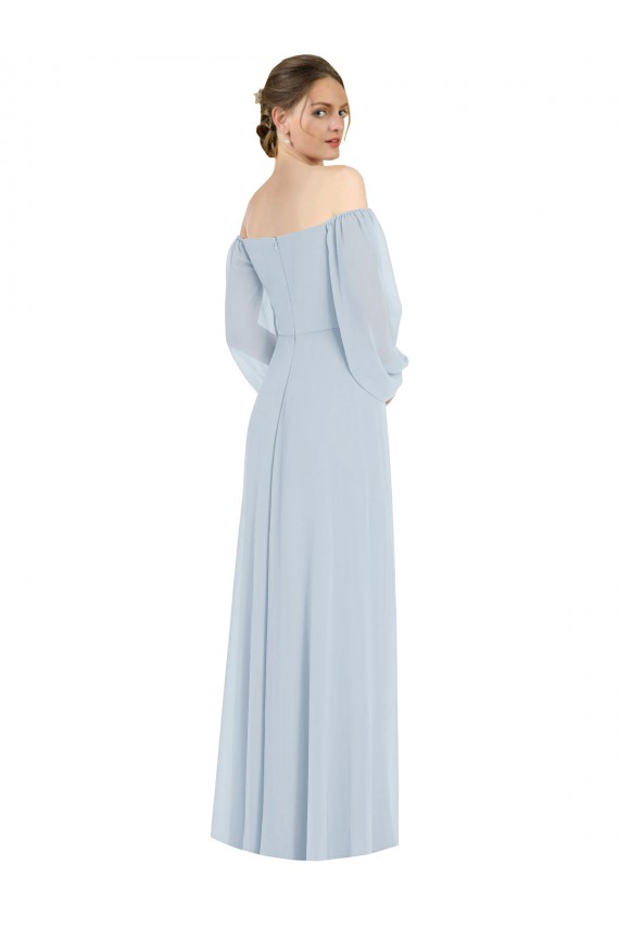 Discount Off the Shoulder Puff Sleeve Maxi Formal Bridesmaid Dress with Front Slit UK