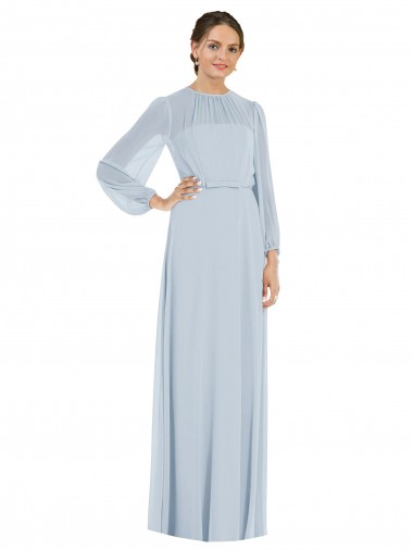 Discount Strapless Chiffon Maxi Formal Bridesmaid Dress with Puff Sleeve Blouson Overlay UK