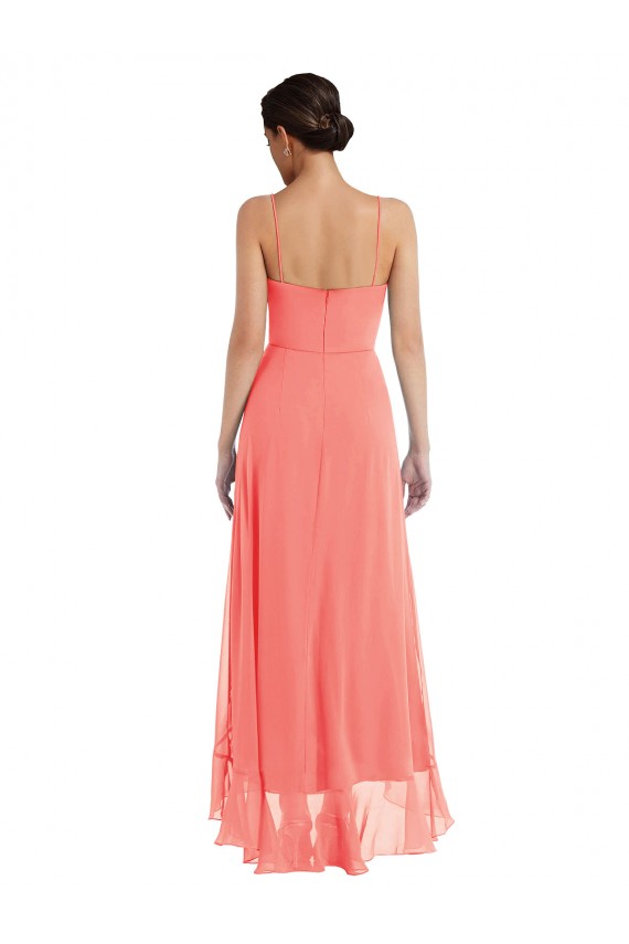 Discount Scoop Neck Ruffle Trimmed High Low Maxi Bridesmaid Dress UK