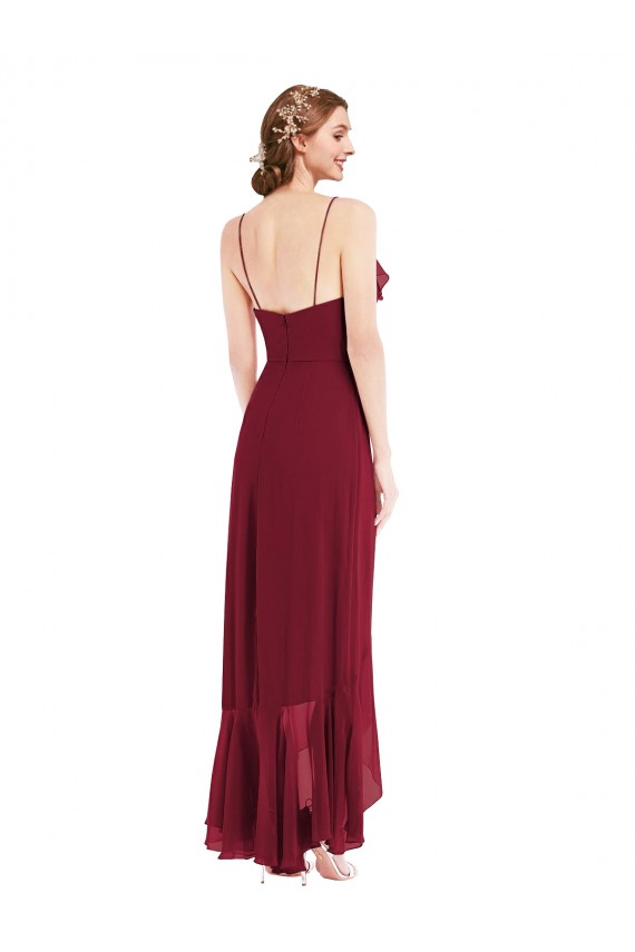 Discount Ruffle Trimmed V-Neck High Low Wrap Chiffon Bridesmaid Dress UK