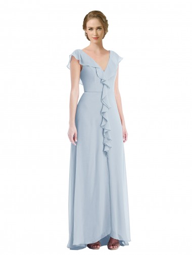 Discount Ruffle Trimmed V Back Chiffon Maxi Bridesmaid Dress UK