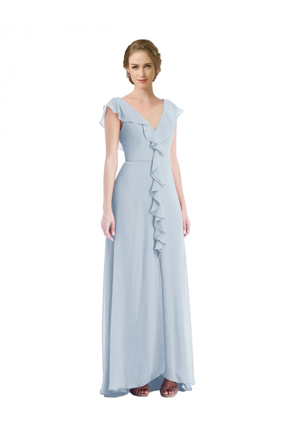 Discount Ruffle Trimmed V Back Chiffon Maxi Bridesmaid Dress UK