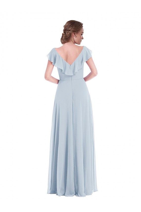 Discount Ruffle Trimmed V Back Chiffon Maxi Bridesmaid Dress UK