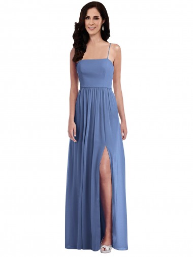 Discount Slim Spaghetti Straps Chiffon Bridesmaid Dress with Front Slit UK