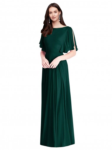 Discount Backless Floor Length Split Sleeves Maxi Bridesmaid Dress UK