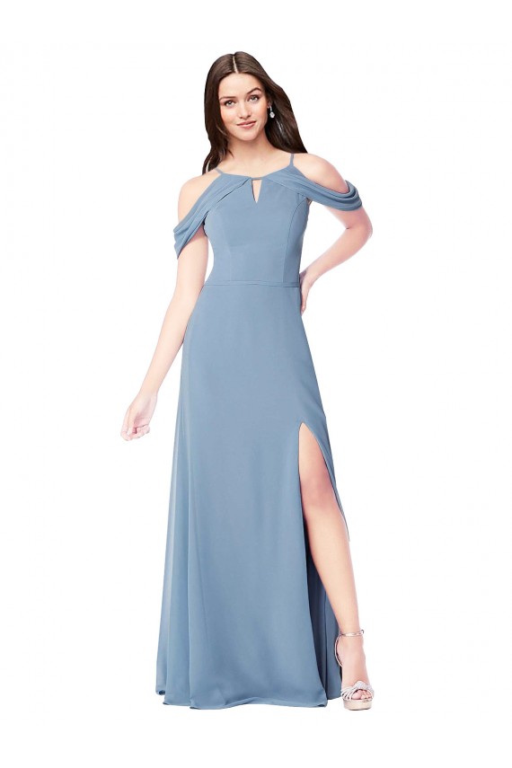 Discount High Neck Chiffon Bridesmaid Dress with Draped Sleeves UK