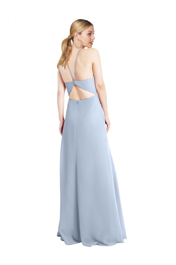 Discount Halter Neck Long Chiffon Bridesmaid Dress with Strappy Back and Daring Side Slit UK