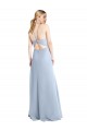 Discount Halter Neck Long Chiffon Bridesmaid Dress with Strappy Back and Daring Side Slit UK