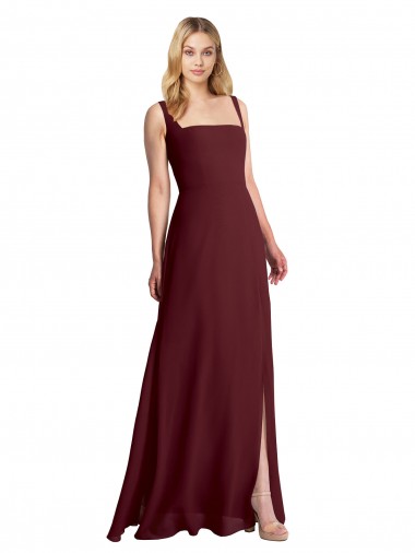 Discount Square Neckline Soft A-Line Chiffon Bridesmaid Dress with Side Slit UK