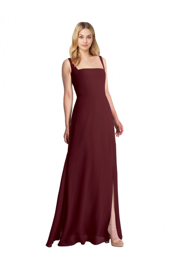 Discount Square Neckline Soft A-Line Chiffon Bridesmaid Dress with Side Slit UK