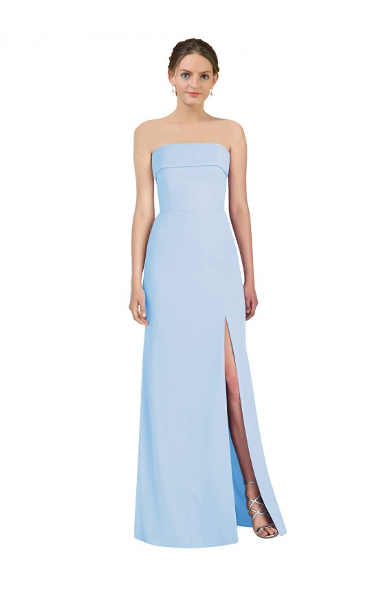 Discount Strapless Trumpet Chiffon Formal Bridesmaid Dress with Thigh high Slit UK