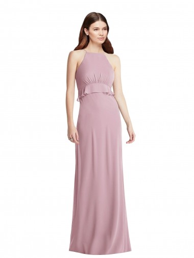 Discount Bias Ruffle Empire Waist Halter Maxi Bridesmaid Dress UK