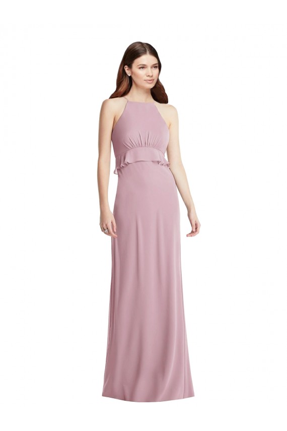 Discount Bias Ruffle Empire Waist Halter Maxi Bridesmaid Dress UK
