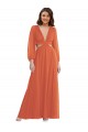 Discount High Low Ruffled Long Chiffon Cutout Bishop Sleeves Maxi Bridesmaid Dress UK
