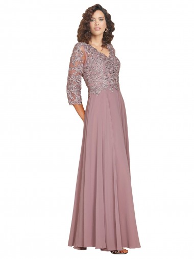 Discount Hand-Beaded Bodice V-Neckline Long Sleeves Chiffon Bridesmaid Dress / Prom Dress UK