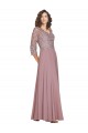 Discount Hand-Beaded Bodice V-Neckline Long Sleeves Chiffon Bridesmaid Dress / Prom Dress UK