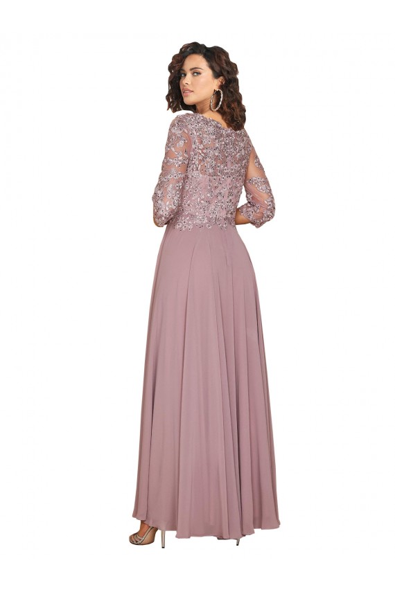 Discount Hand-Beaded Bodice V-Neckline Long Sleeves Chiffon Bridesmaid Dress / Prom Dress UK