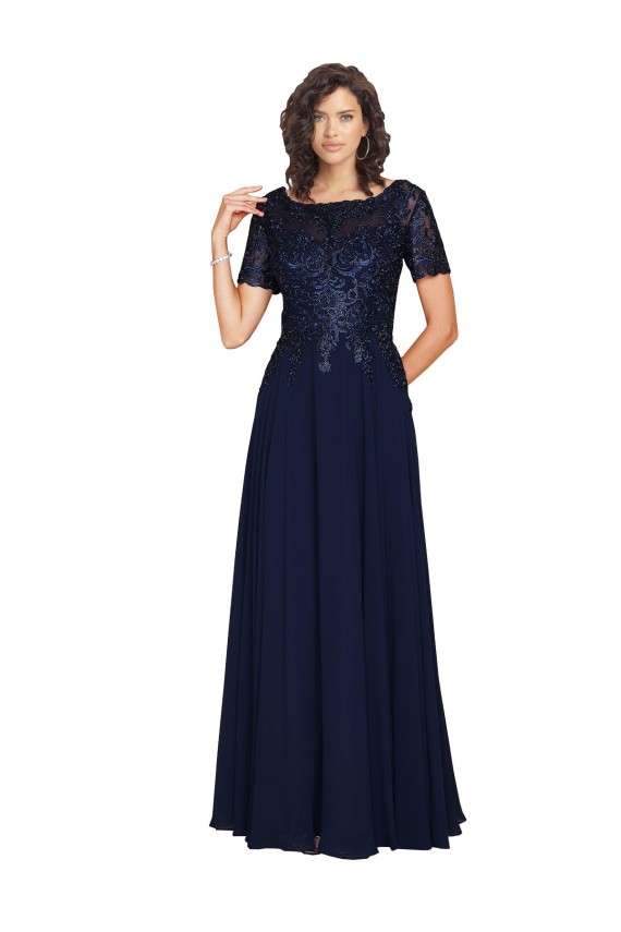 Discount Short Sleeves A-Line Long Chiffon Bridesmaid Dress / Prom Dress with Beaded Bodice UK