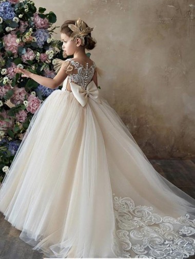 Discount Champagne Ball Gown Sweetheart Chapel Train Sleeveless Flower Girl Dress UK