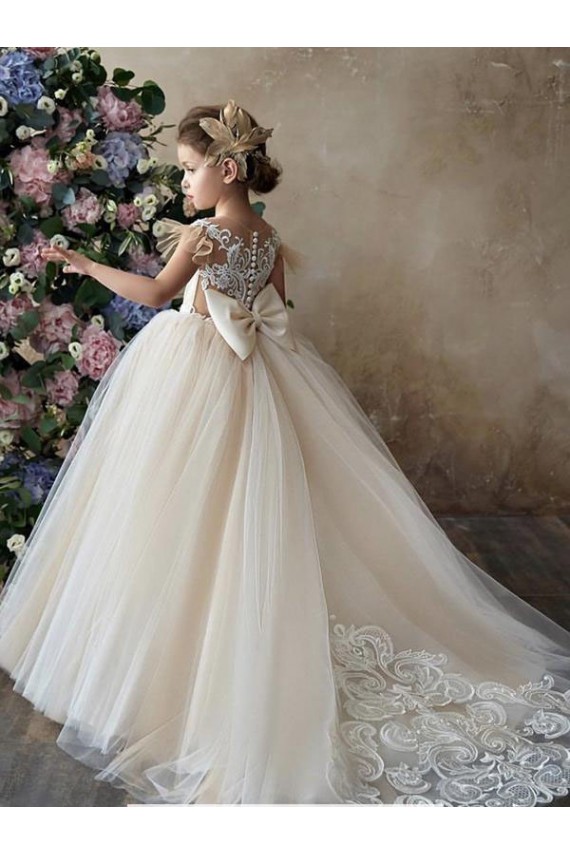 Discount Champagne Ball Gown Sweetheart Chapel Train Sleeveless Flower Girl Dress UK