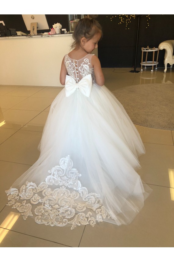 Discount Champagne Ball Gown Sweetheart Chapel Train Sleeveless Flower Girl Dress UK