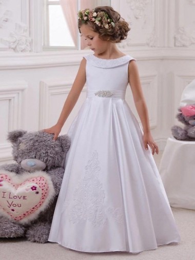 Discount Ivory Ball Gown Bateau Floor Length Flower Girl Dress UK