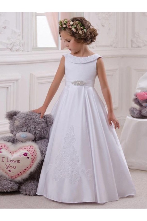Discount Ivory Ball Gown Bateau Floor Length Flower Girl Dress UK