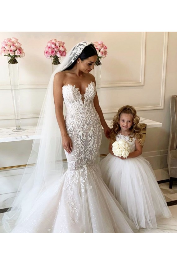Discount Ivory Ball Gown Chapel Train Sleeveless Flower Girl Dress UK