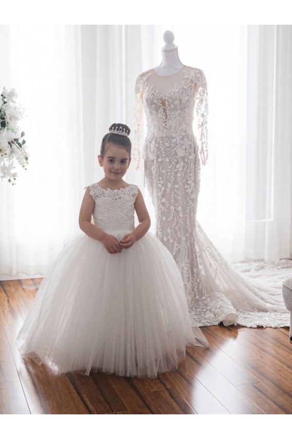 Discount Ivory Ball Gown Chapel Train Sleeveless Flower Girl Dress UK
