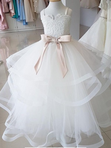Discount Ivory Ball Gown High Neck Floor Length Flower Girl Dress UK
