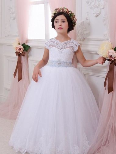 Discount Ivory Ball Gown Sweetheart Chapel Train Cap Sleeve Flower Girl Dress UK