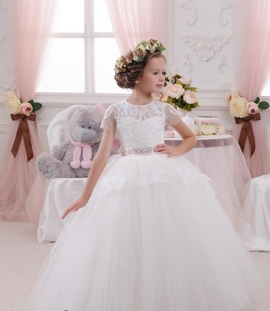 Discount Ivory Ball Gown Sweetheart Sleeveless Long Flower Girl Dress UK