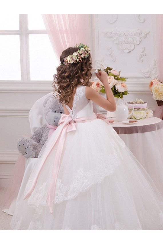 Discount Ivory Ball Gown Sweetheart V-Back Sleeveless Flower Girl Dress UK