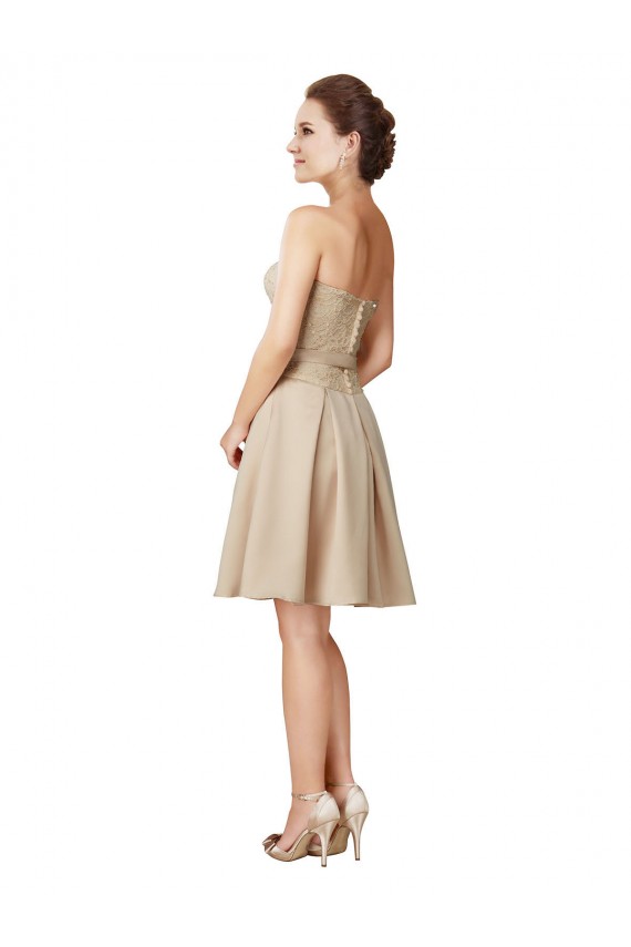 Discount Short Classic Beaded Lace and Satin Bridesmaid Dress with Matching Satin Tie Sash UK