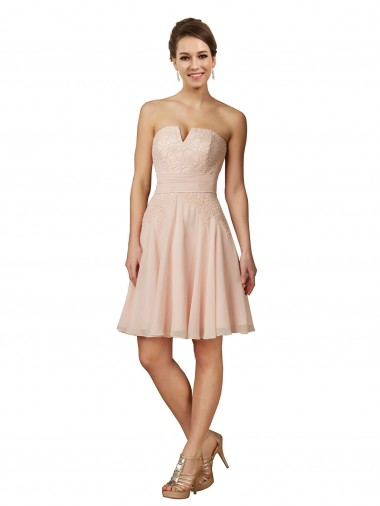 Discount Lace and Chiffon Bridesmaid Dress / Cocktail Dress with Unique Neckline UK