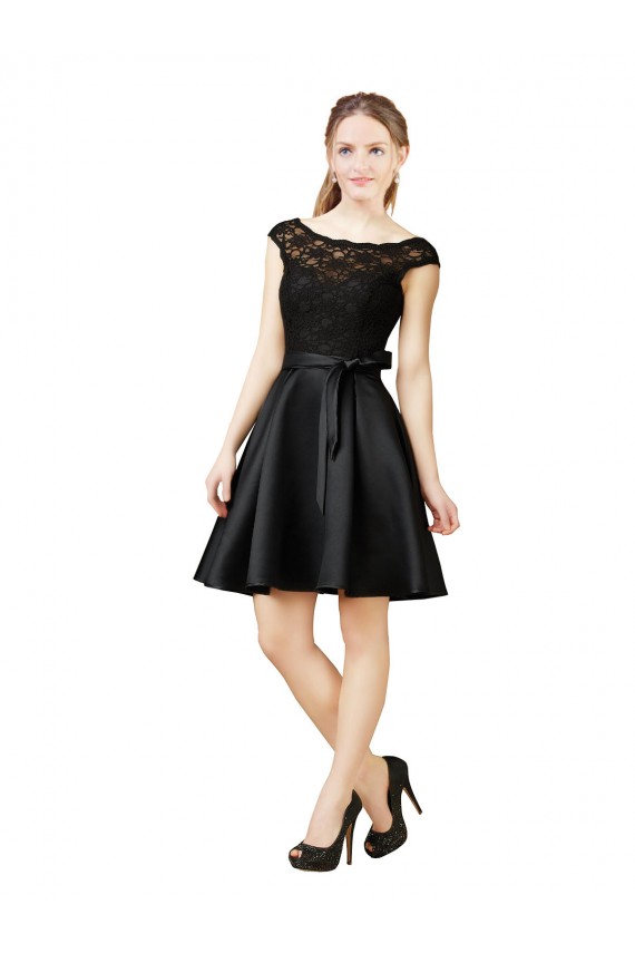 Discount Lace and Satin Cocktail Bridesmaid Dress with V-Back UK