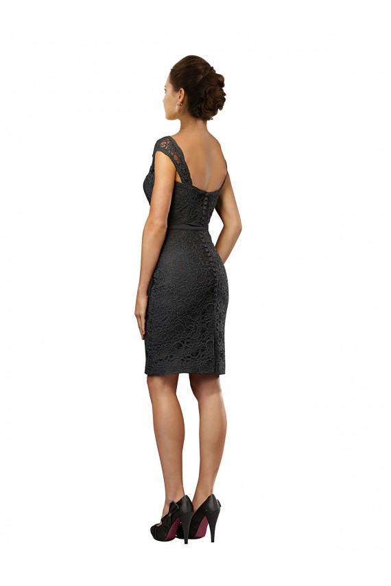 Discount Knee Length Lace Bridesmaid Dress / Cocktail Dress with Matching Chiffon Tie Sash UK