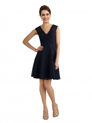 Discount Short V-Neck Lace Cocktail Bridesmaid Dress with Illusion Back UK