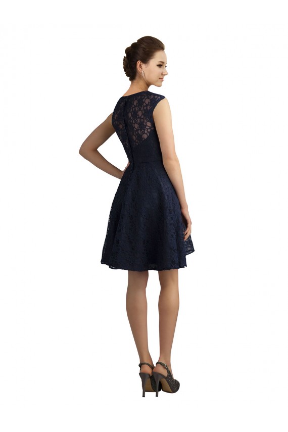 Discount Short V-Neck Lace Cocktail Bridesmaid Dress with Illusion Back UK