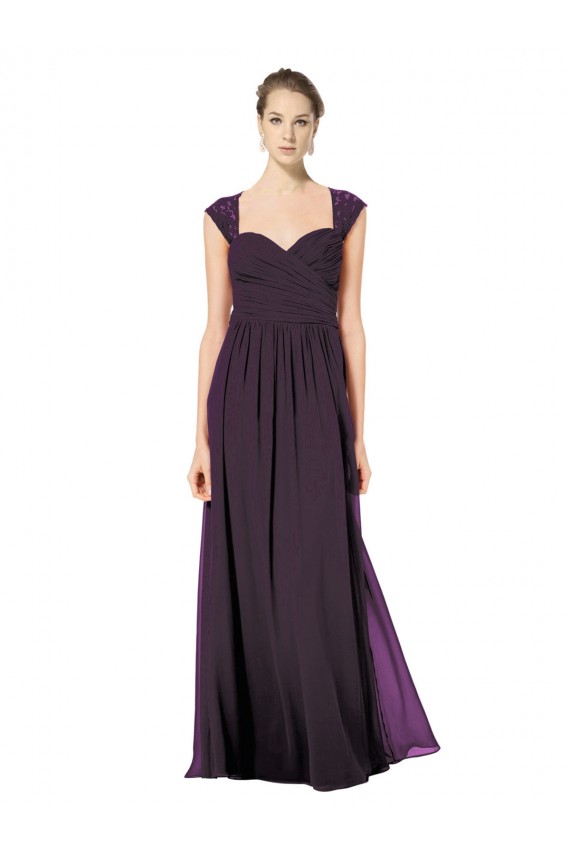 Discount Long Chiffon Sweetheart Bridesmaid with Lace Straps and Keyhole Back UK