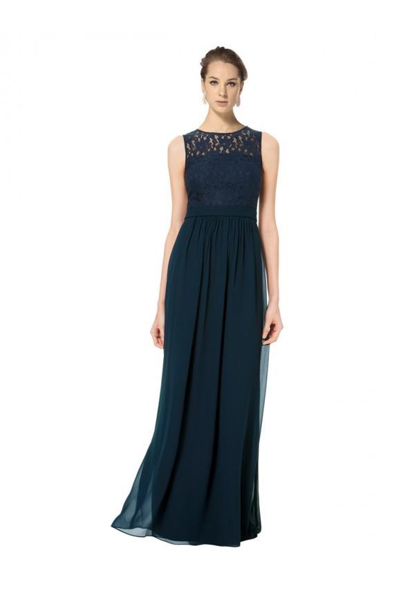 Discount Long Chiffon Bridesmaid Dress with Lace Sleeveless Bodice and Keyhole Back UK