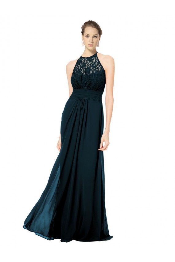 Discount Lace Halter Bodice Long Chiffon Bridesmaid Dress UK