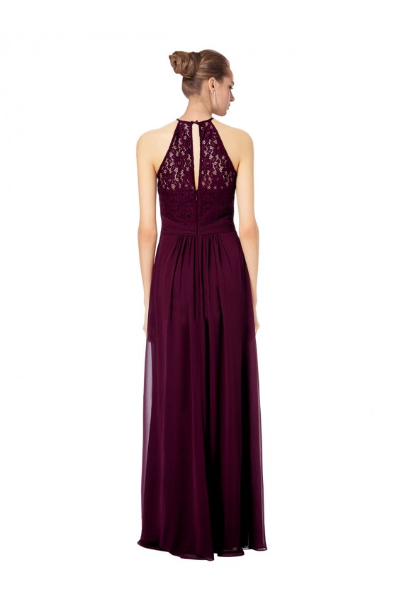 Discount Lace Halter Bodice Long Chiffon Bridesmaid Dress UK