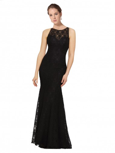 Discount Fitted Lace Bridesmaids Dress with Jewel Neckline and Open Back UK