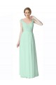 Discount Long Chiffon Bridesmaid Dress with Corded Lace V-Neck Bodice UK