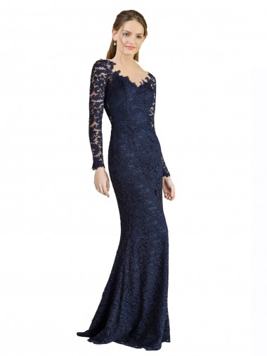 Discount Illusion Long Sleeves Lace Bridesmaid Dress / Prom Dress with Sheer Keyhole Back UK