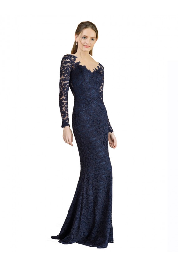 Discount Illusion Long Sleeves Lace Bridesmaid Dress / Prom Dress with Sheer Keyhole Back UK